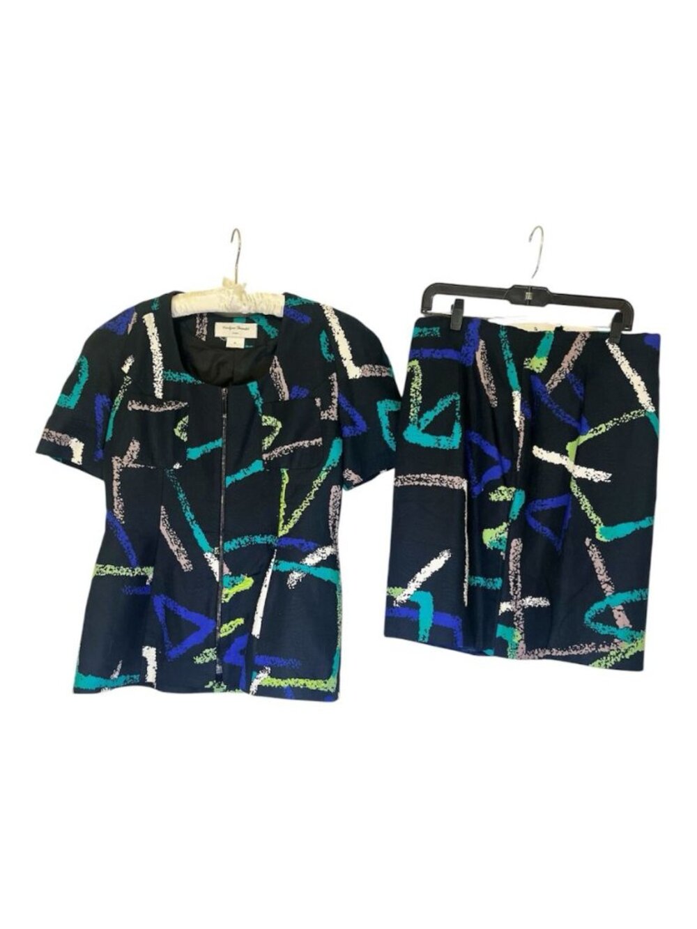 Vintage 90s Evelyne Mandel Abstract Print Suit Sz 42 French Designer Set Ambianc
